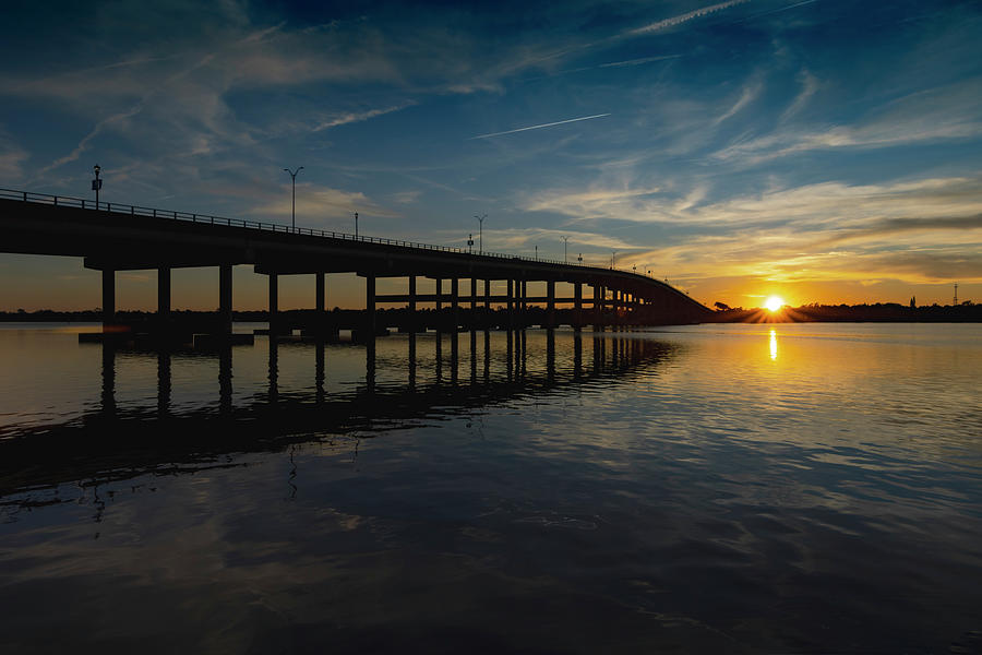 Florida Bridge Sunset Rays Photograph