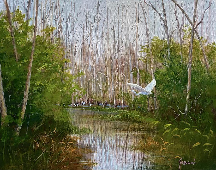 Florida Cypress River And Wildlife Art Print. Painting By Karim Gebahi 