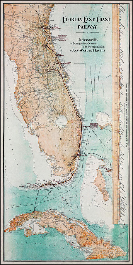 Florida East Coast Railway Vintage Map 1911 Photograph by Carol Japp