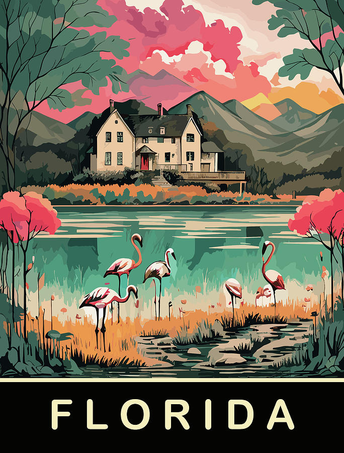 Florida, Flamingo Birds Digital Art by Long Shot
