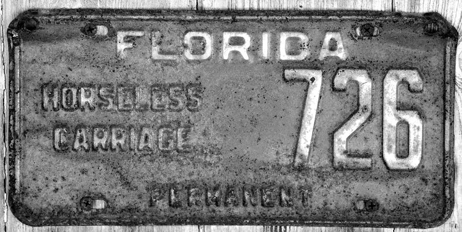 Florida horseless Carriage tag early 1900s Photograph by David Lee Thompson