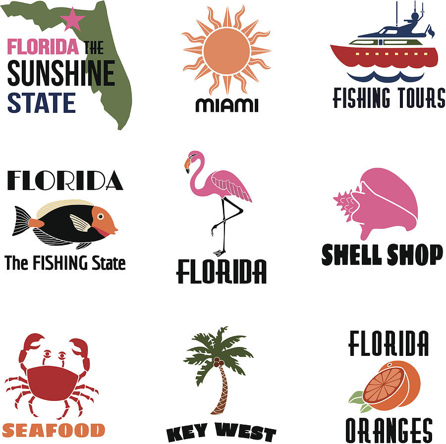 Florida icons with text Drawing by Kathykonkle