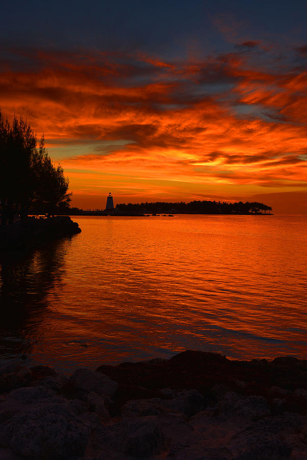 Sunset Photograph - Florida Keys Fiery Sunset Reflections by Stephen Vecchiotti
