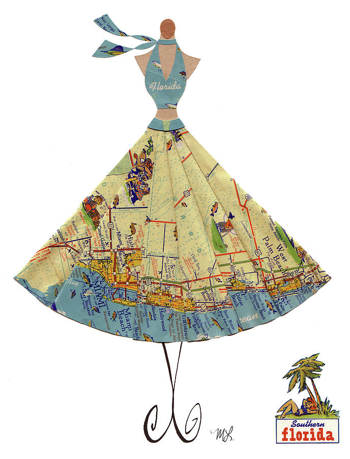 Miami Digital Art - Florida Map Dress by Mary Lynn Blasutta