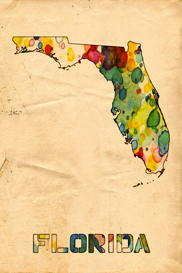 Florida Map Poster Watercolor Painting by Beautify My Walls