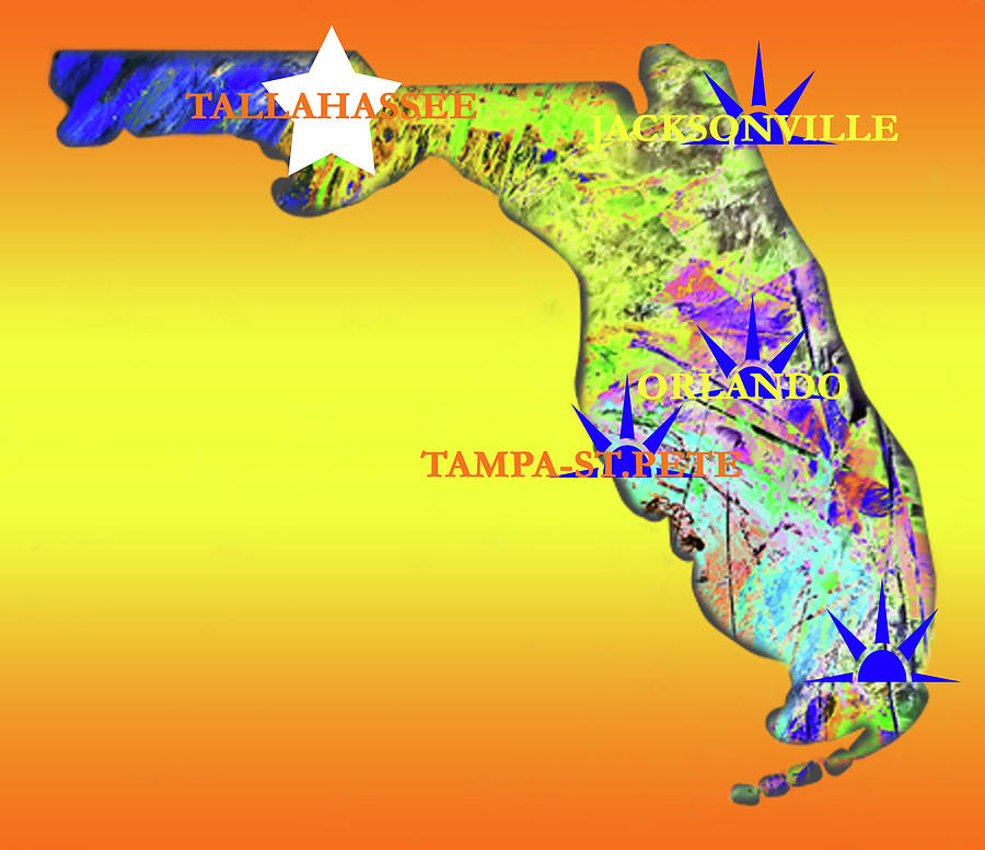 Florida Map With Cities Mixed Media by Sharon Williams Eng