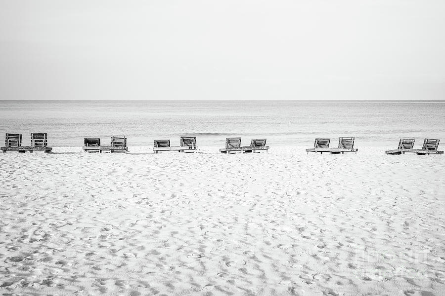 Florida Panama City Beach Chairs Black and White Photo Photograph by Paul Velgos