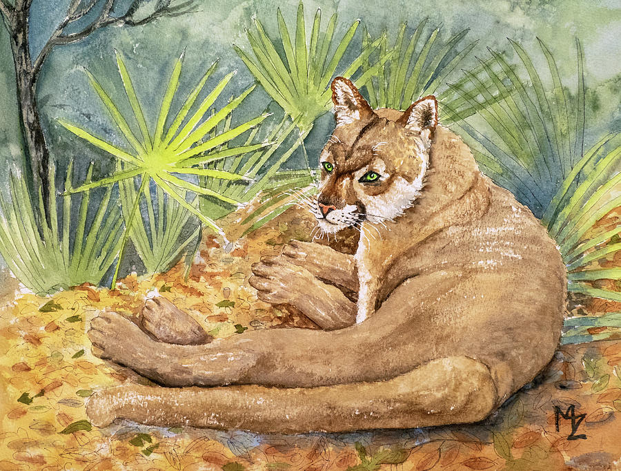 Florida Panther at Rest Painting by Margaret Zabor