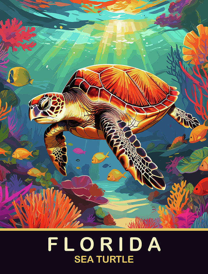 Florida, Sea Turtle Digital Art by Long Shot