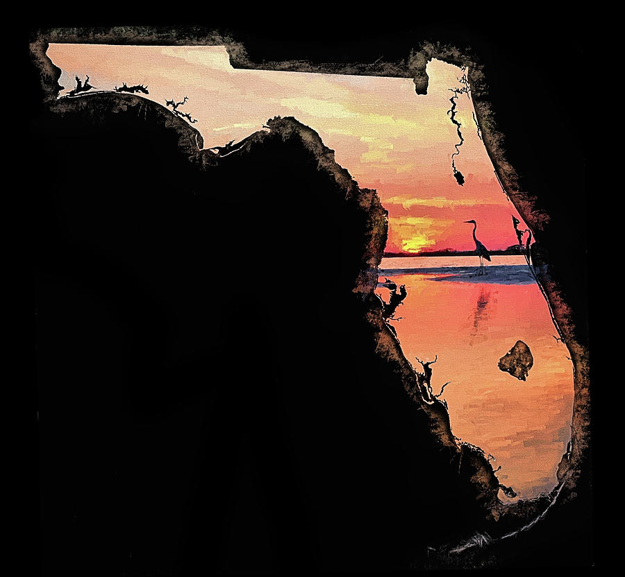 Florida Shaped Blue Heron Digital Art by JC Findley