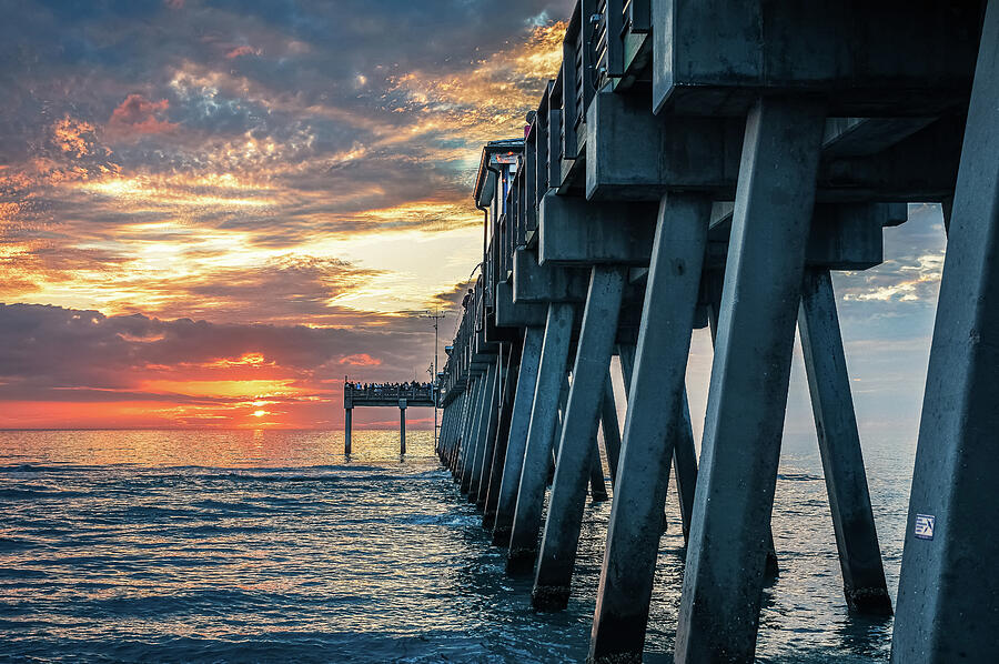 Sunset Photograph - Florida Sunset Venice Pier by Black Sails Creatives LLC