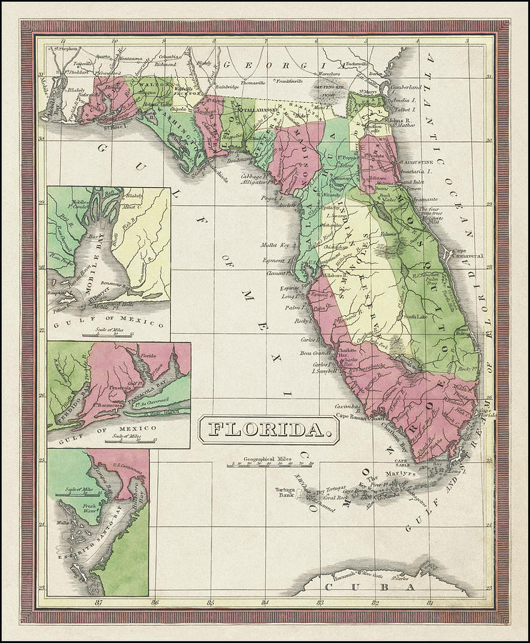 Florida Vintage Map 1833 Photograph by Carol Japp