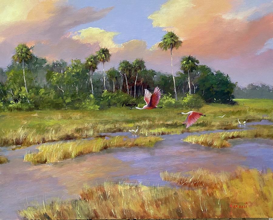 Florida Wetlands And Wildlife Landscape Art Print Painting By Karim   Florida Wetlands And Wildlife Landscape Art Print Karim Gebahi 