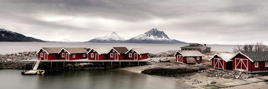 Flostrand Stokkvagen Red Boat houses and Harbour Norway Photograph by Sonny Ryse