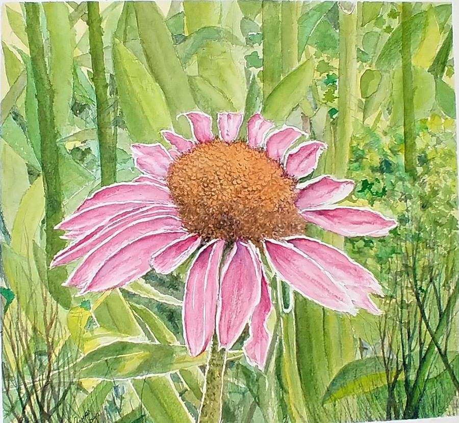 Flower amoung grasses Painting by Richard Benson