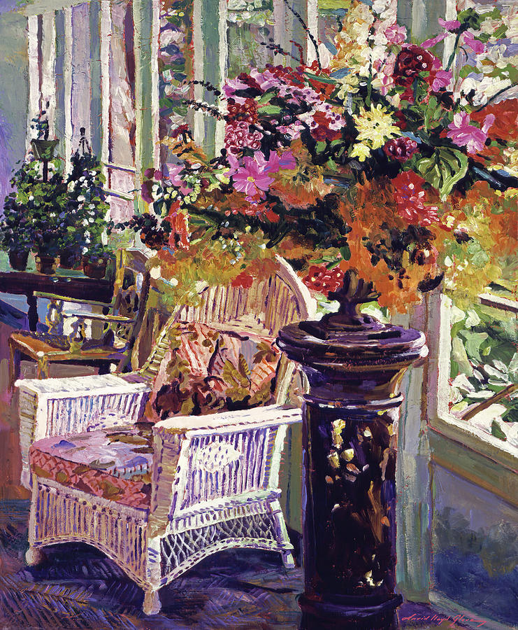 Flower Arrangement With White Wicker Painting by David Lloyd Glover