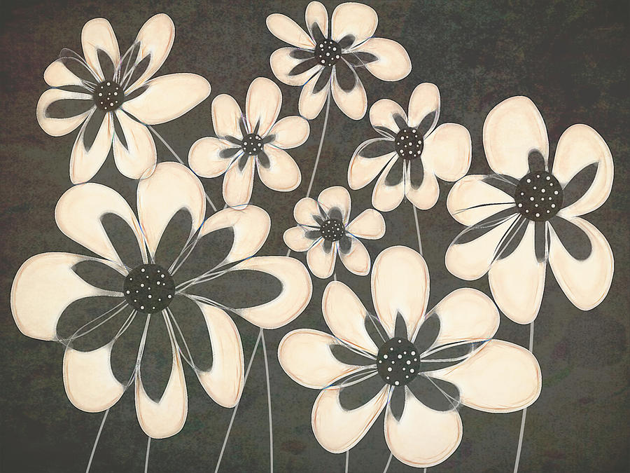 Flower Art Ivory and Gray  Digital Art by Ann Powell