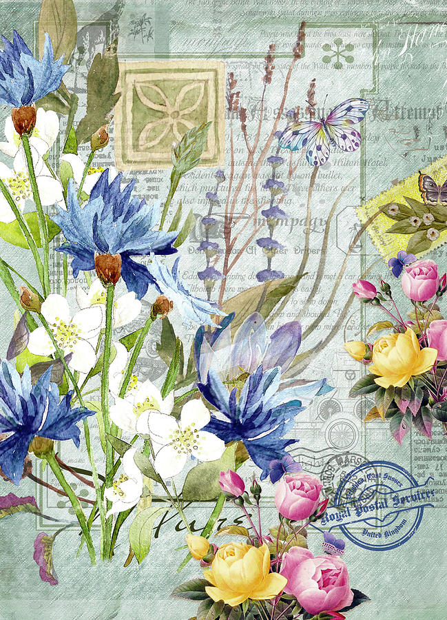 Flower Art Vintage Theme 3 Mixed Media by Johanna Hurmerinta
