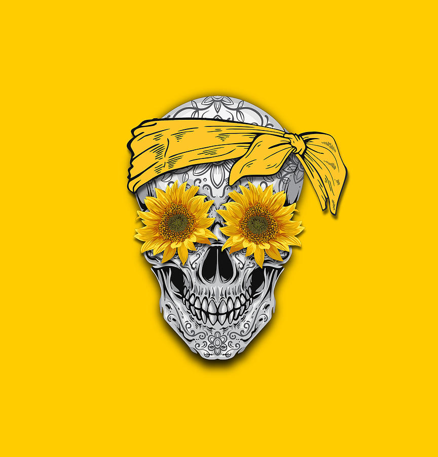 Flower Bandana Skull Logo Painting by Tony Rubino