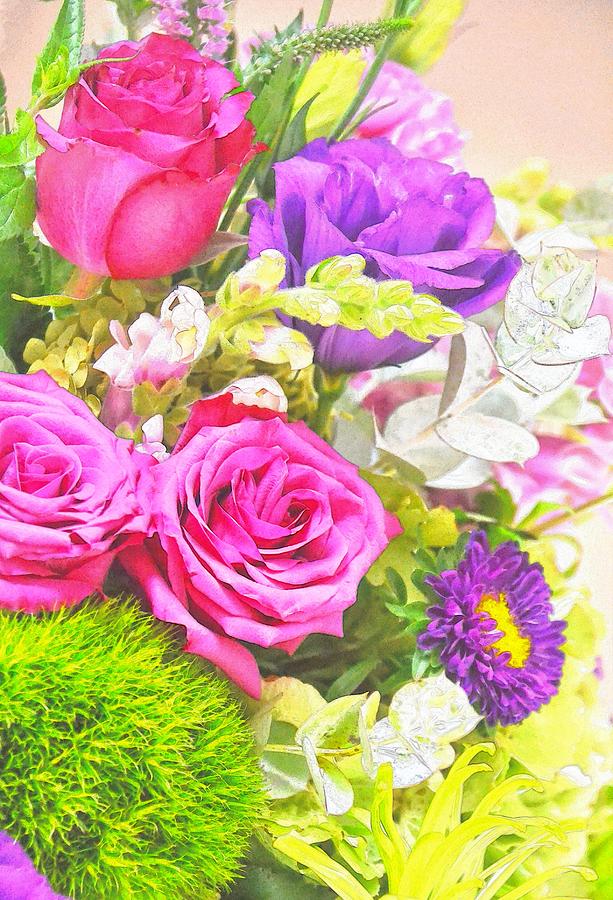 Flower Bouquet Close Up Illustrated Digital Art by Gaby Ethington ...