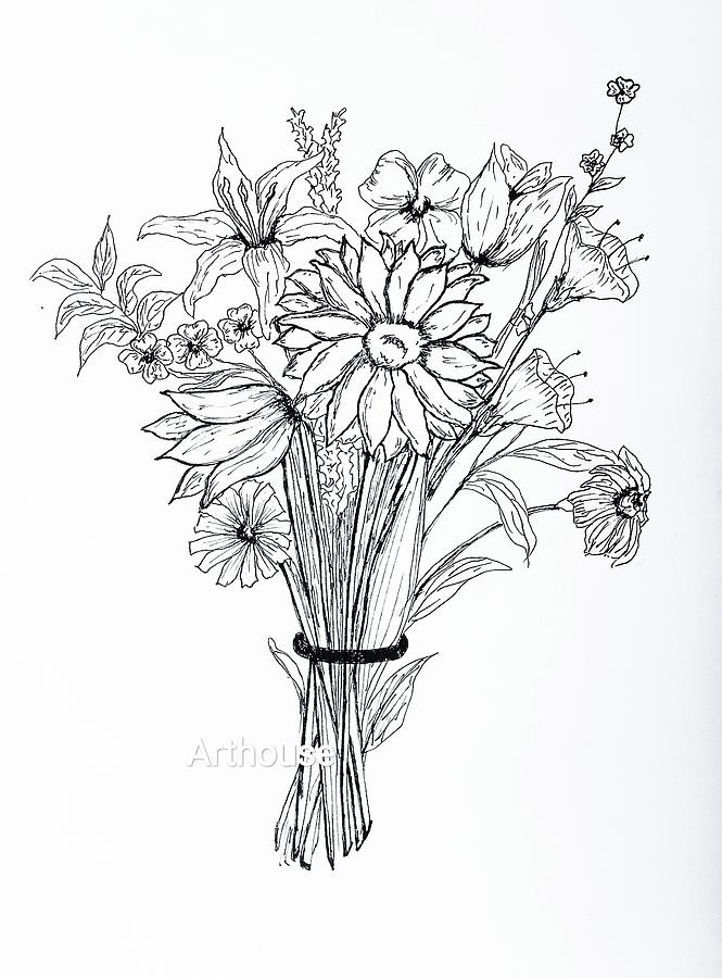 Buy Botanical Elegant Flower Bouquet Modern Minimal Drawing of Online in  India  Etsy