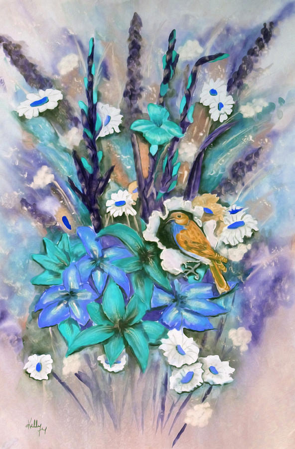 Flower Bouquet n Bird Mixed Media by Kelly Mills