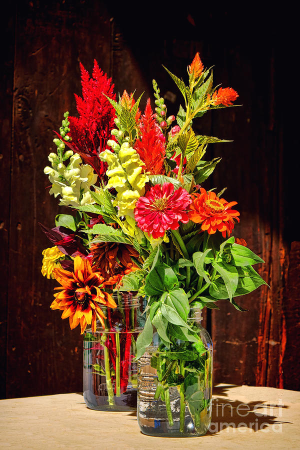 Flower Bouquets in Mason Jars Photograph by Olivier Le Queinec