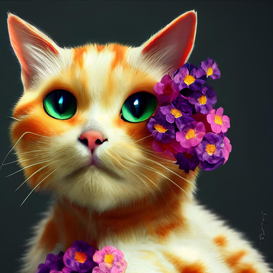 Flower cat Digital Art by Lissy Marie - Fine Art America