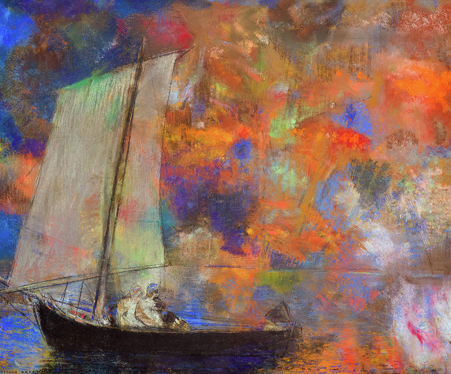 Odilon Redon Painting - Flower Clouds, Sailboat, 1903  by Odilon Redon