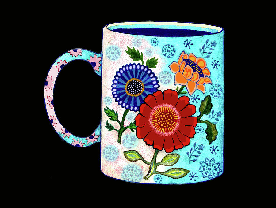 Flower Coffee Cup Drawing  #4, Mexican Style Drawing by Lorena Cassady
