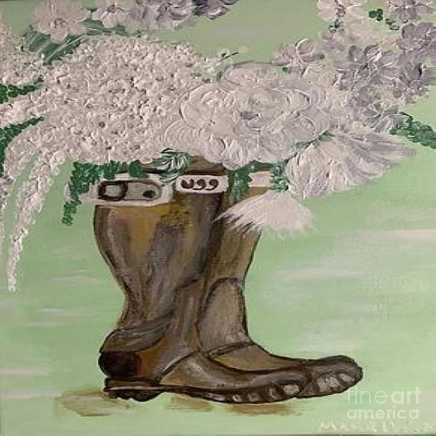 Flower country boots Painting by Marelys Medina - Fine Art America