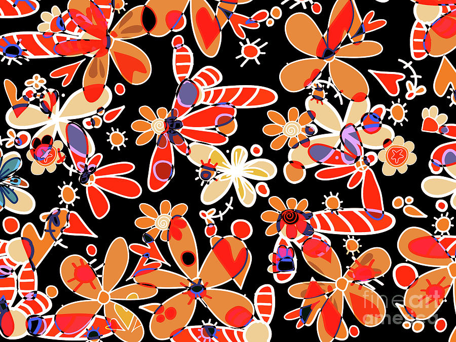 Flower Field in Orange and Red Digital Art by Patricia Awapara