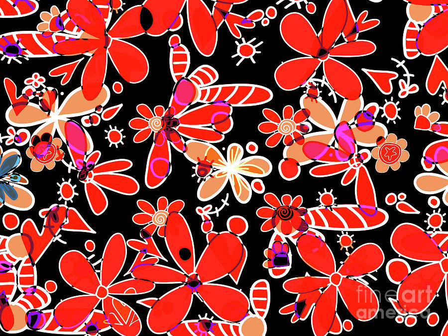 Flower Field in Shades of Red and Orange Digital Art by Patricia Awapara
