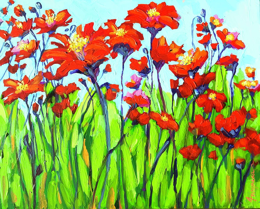 Flower Field Red Blooms Digital Art by Patricia Awapara