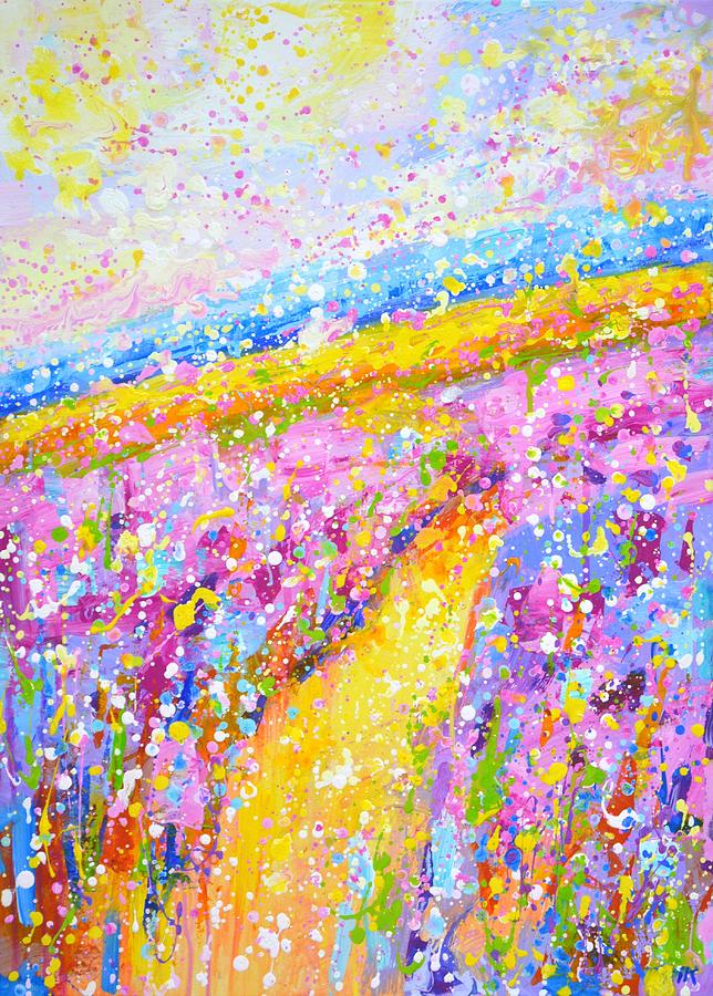 Flower field. Road. Painting by Iryna Kastsova