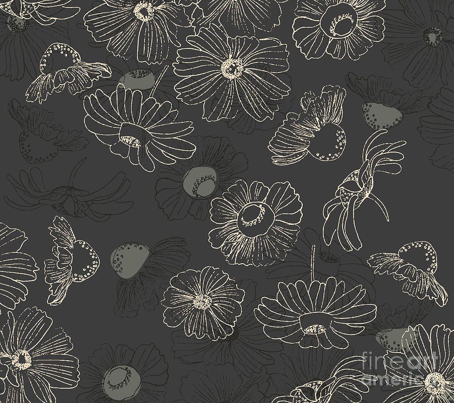 Flower Floral Art Pattern Background Design Grey Tone Digital Art by Noirty  Designs - Pixels