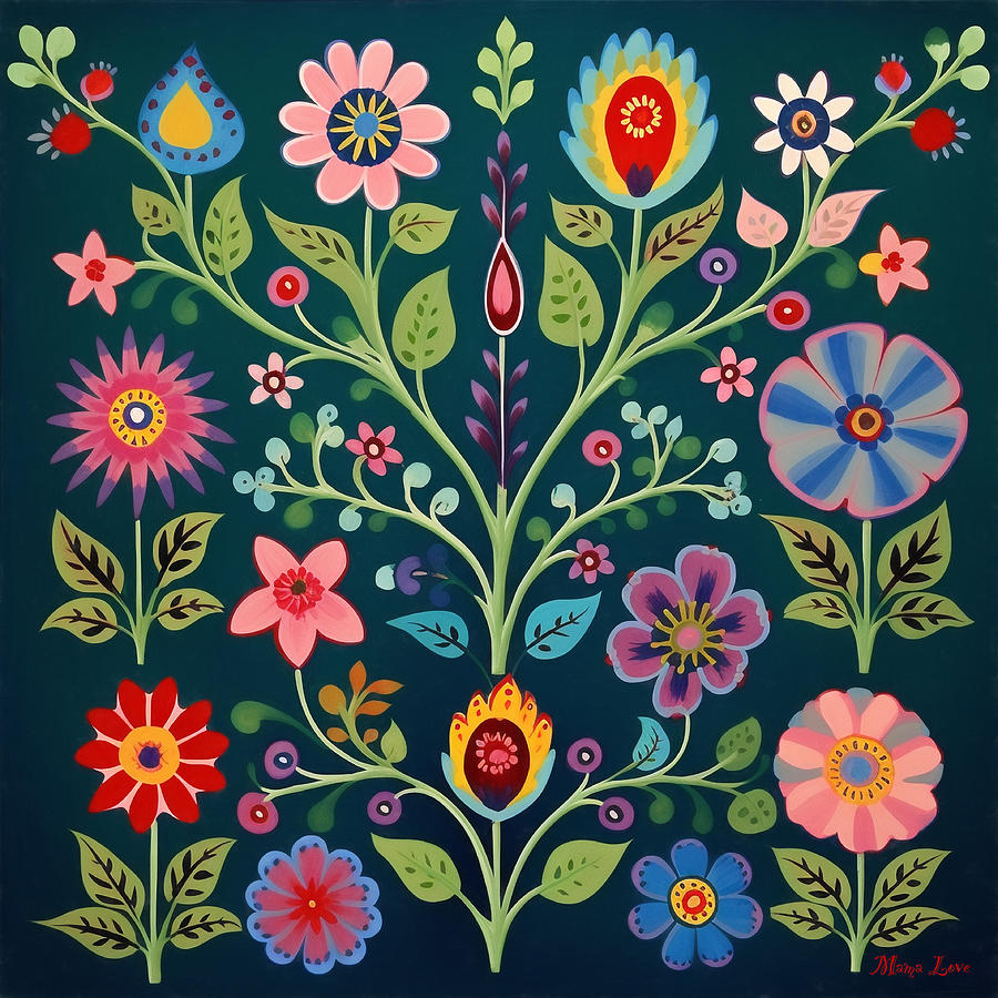 Flower Folk Art Motif Digital Art by Sheryl Karas - Fine Art America