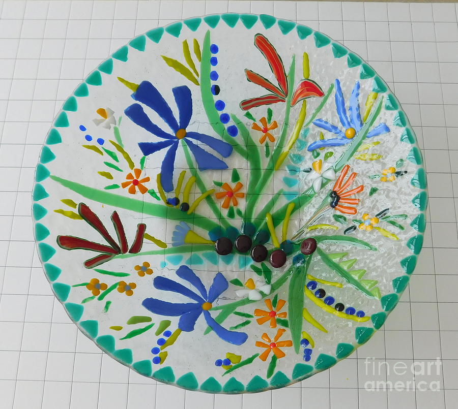 Flower Garden Bowl Glass Art by Joan Clear