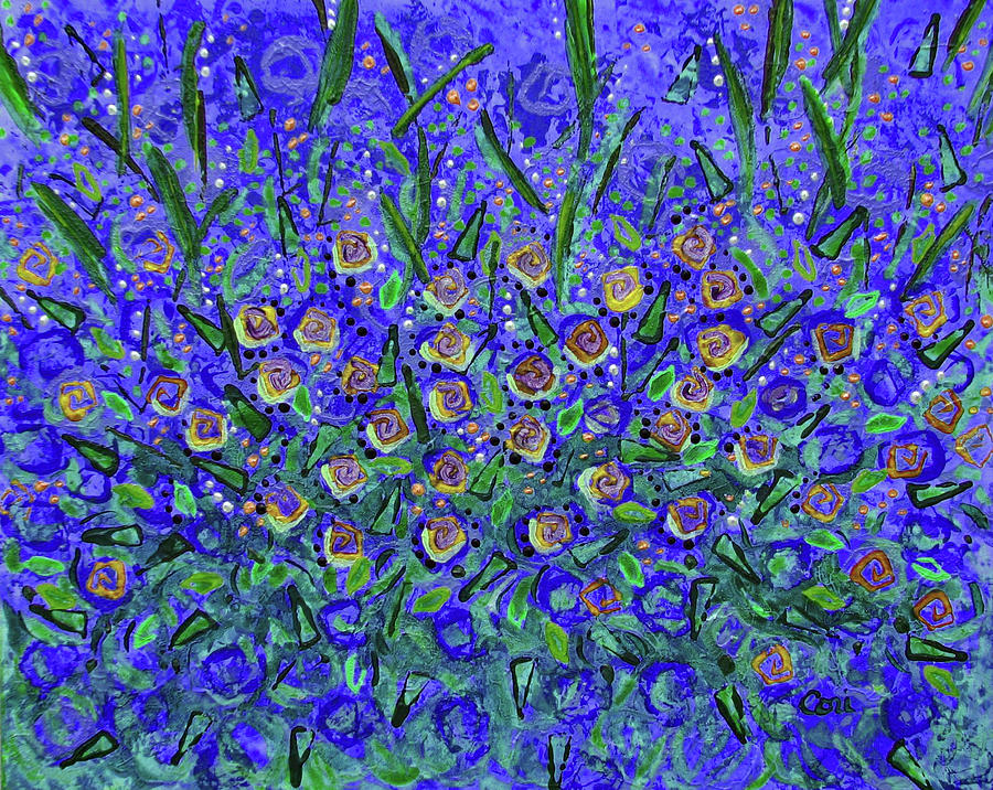 Flower Garden in Blue Painting by Corinne Carroll