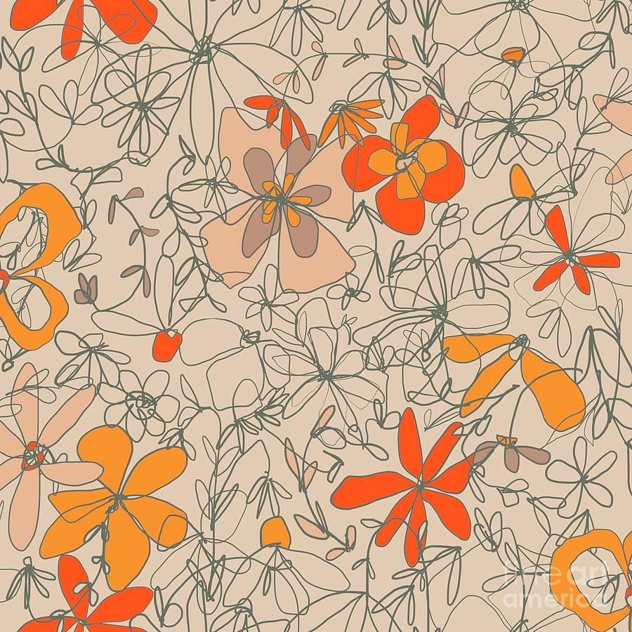 Flower Garden in Marigold Orange and Sand Hues Digital Art by Patricia Awapara