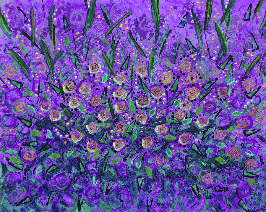 Flower Garden in Purple Painting by Corinne Carroll
