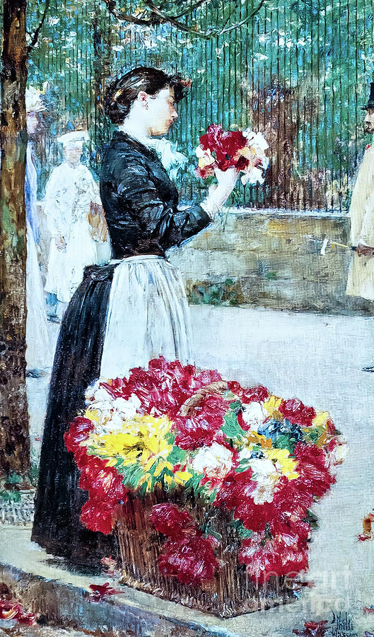 Flower Girl by Childe Hassam 1889 Painting by Childe Hassam