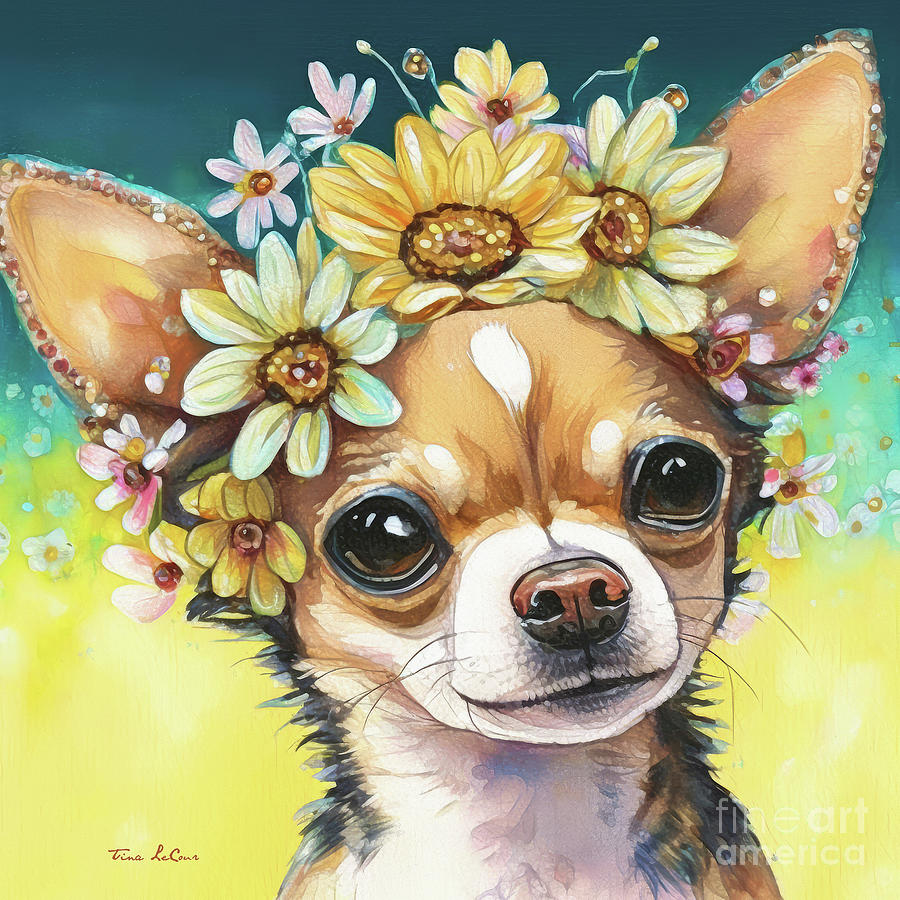 Dog Painting - Flower Girl Chihuahua by Tina LeCour