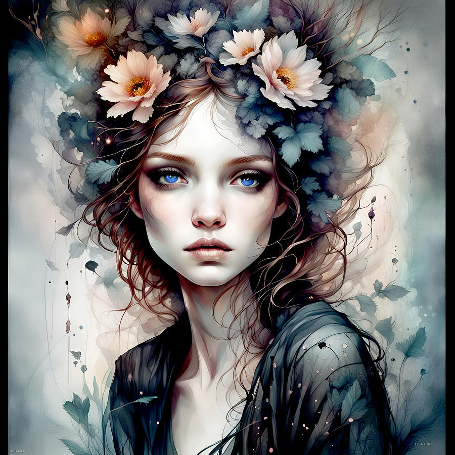 Flower Girl Dark Clare 1 Mixed Media by Lesa Fine