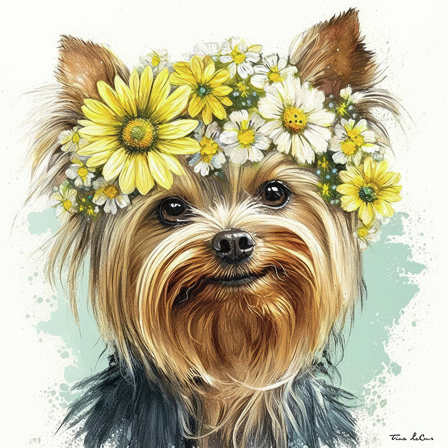 Flower Girl Yorkie Painting by Tina LeCour