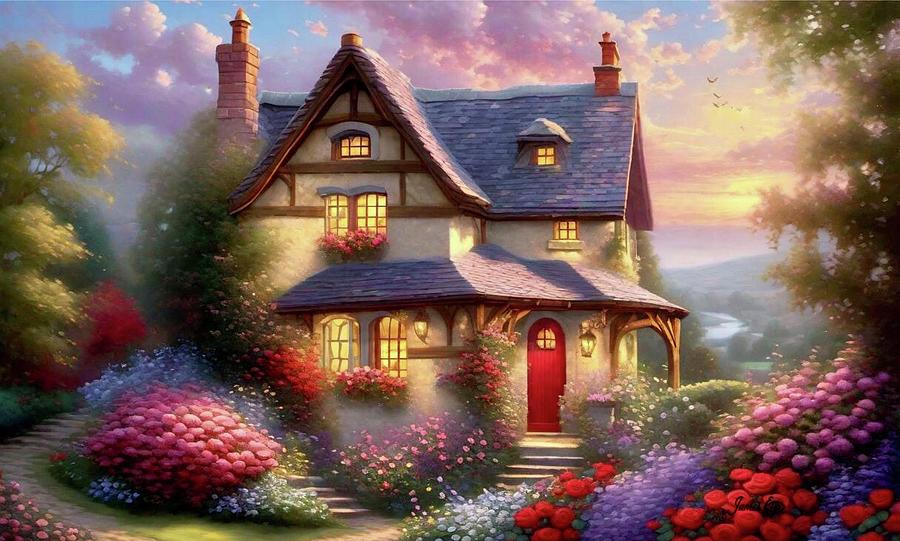 Flower House Cottage Digital Art by James Eye - Fine Art America