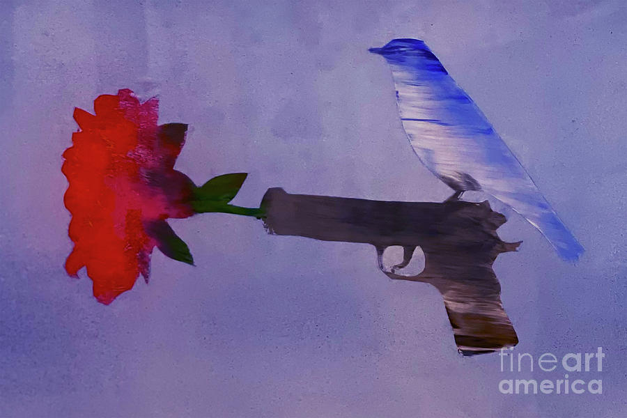 Bluebird Painting - Flower In A Gun by Shelley Myers