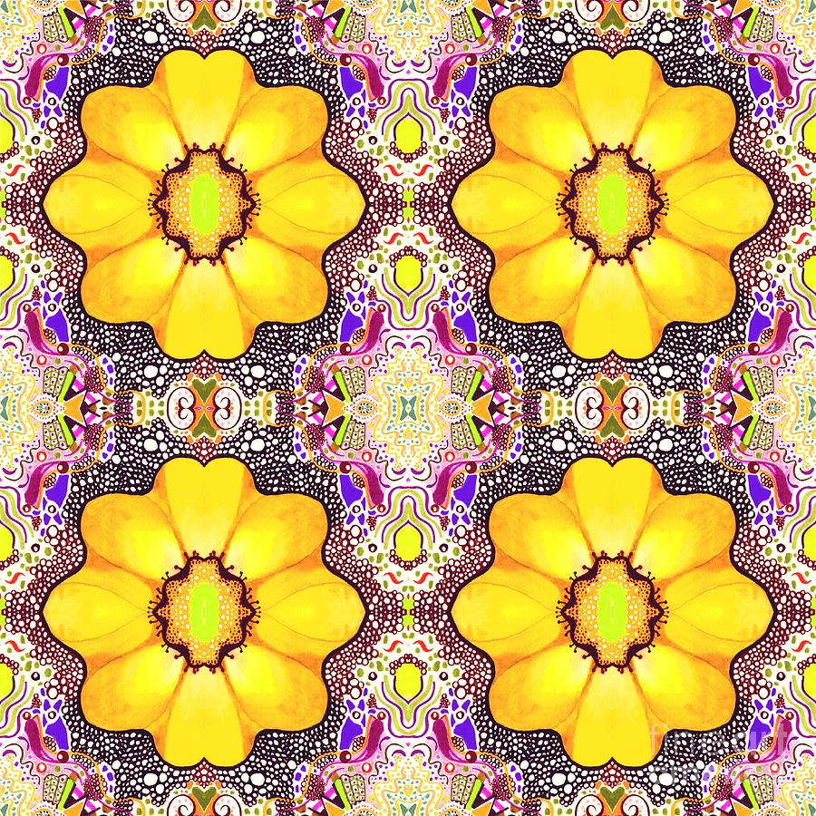 Flower in Yellow Quadrupled Mixed Media by Helena Tiainen