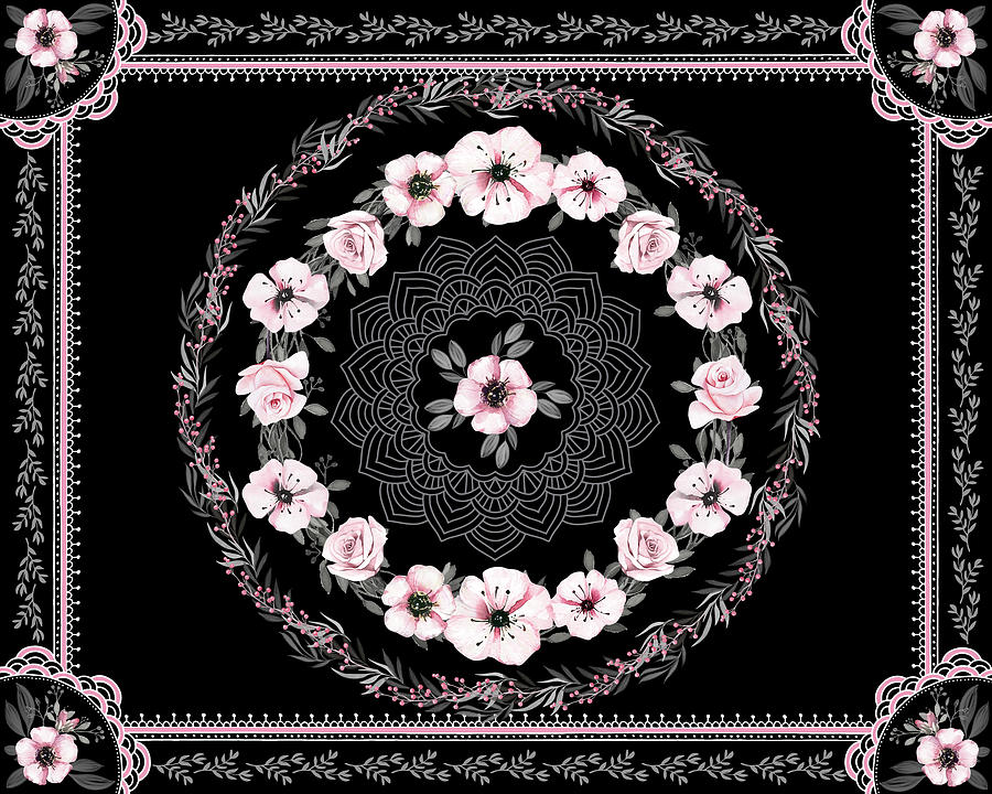 Flower Mandala in Black Mixed Media by Tammy Wetzel
