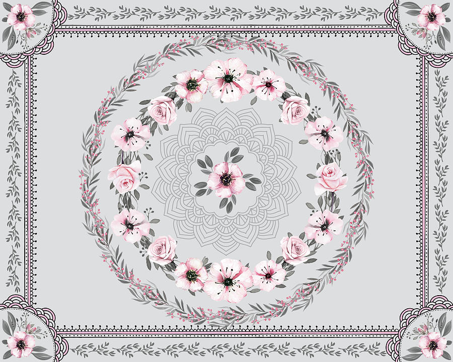 Flower Mandala in Gray Mixed Media by Tammy Wetzel
